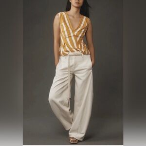 Anthropologie Maeve Sleeveless V-Neck Top yellow cream asymmetrical stripe M